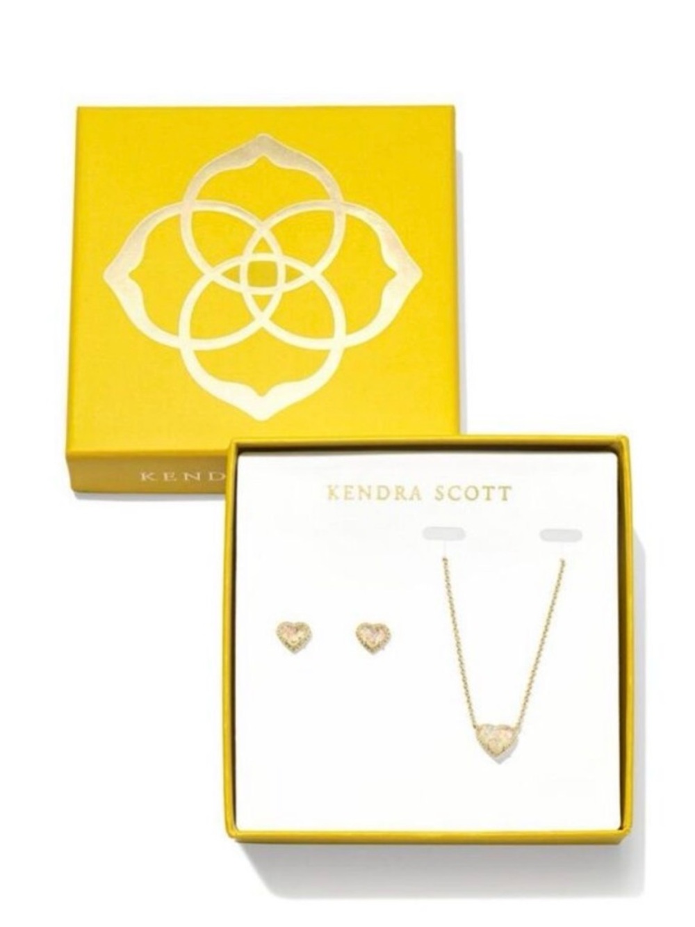 Kendra Scott Gold Heart Necklace and Stud Set - Yellow Crystal